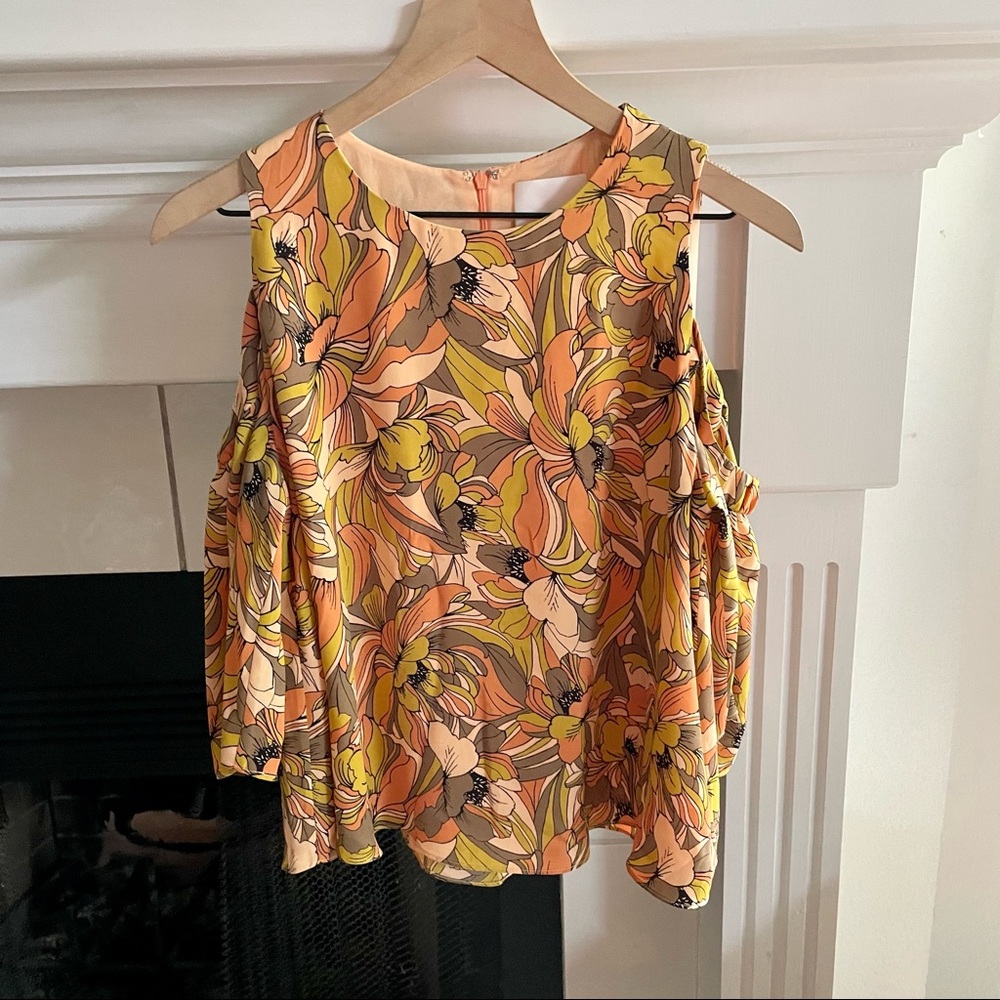 Prose & Poetry Orange Yellow Floral Cold Shoulder Top Size Small